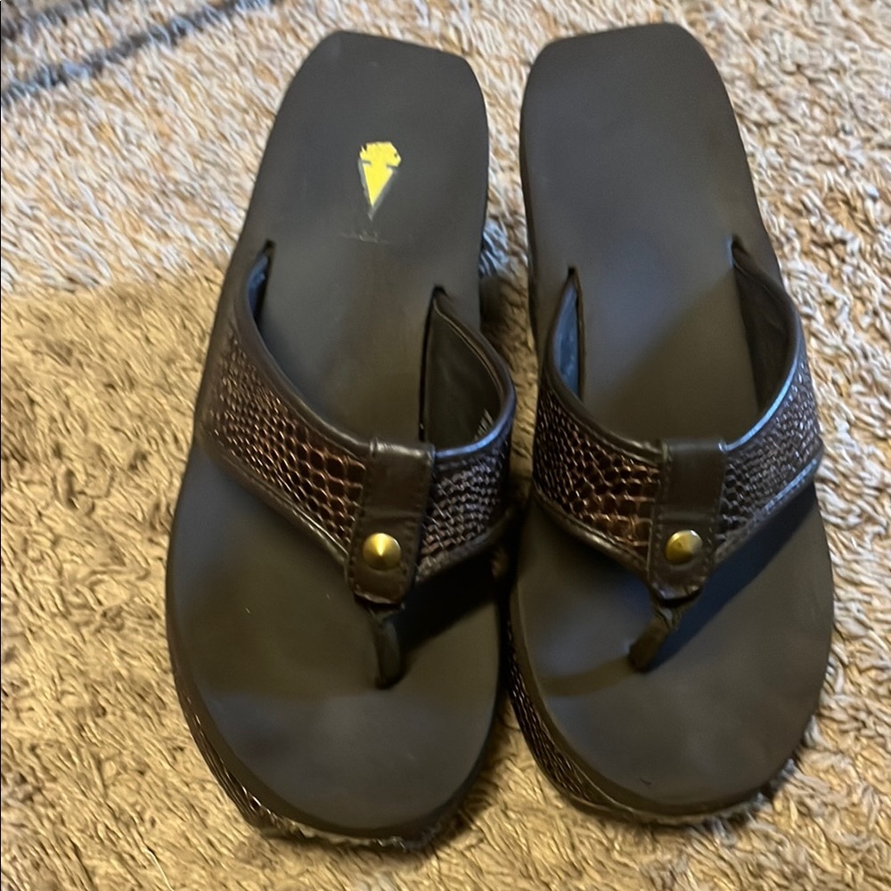 Volatile Brown Sandals with Woven Straps and Foam Soles